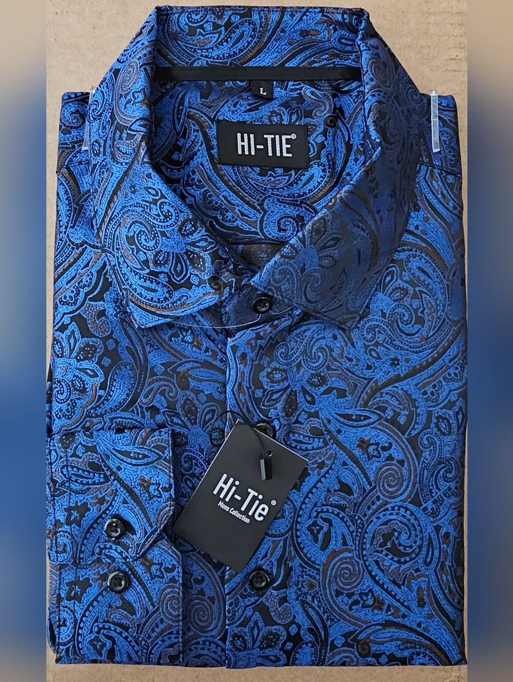 Men's Blue Black Paisley Dress Shirt • Formal Wedding Party Button Down
